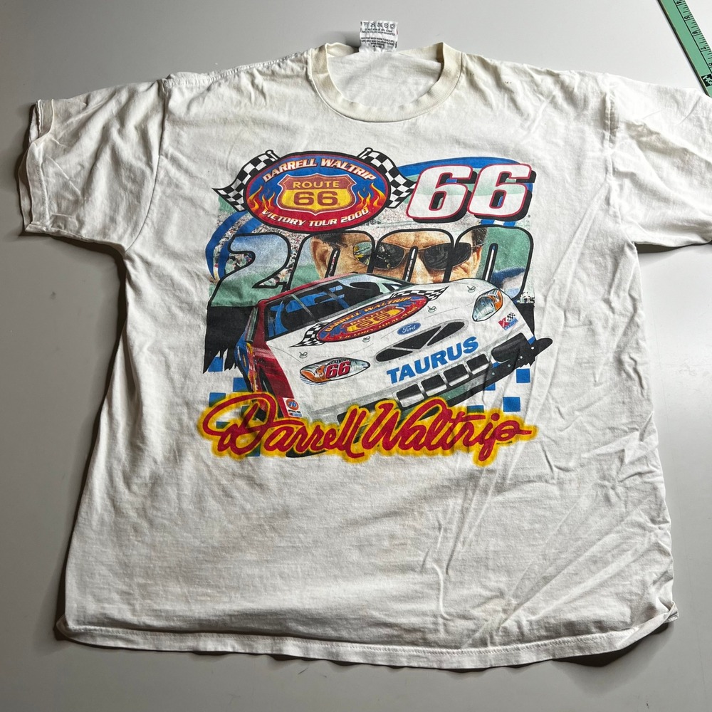 Vintage Darrell Waltrip Route 66 Victory Tour 2000 NASCAR Shirt XL White USA